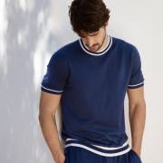 maglia girocollo con collo in constrasto, 100% cotone supersoft, Svevo