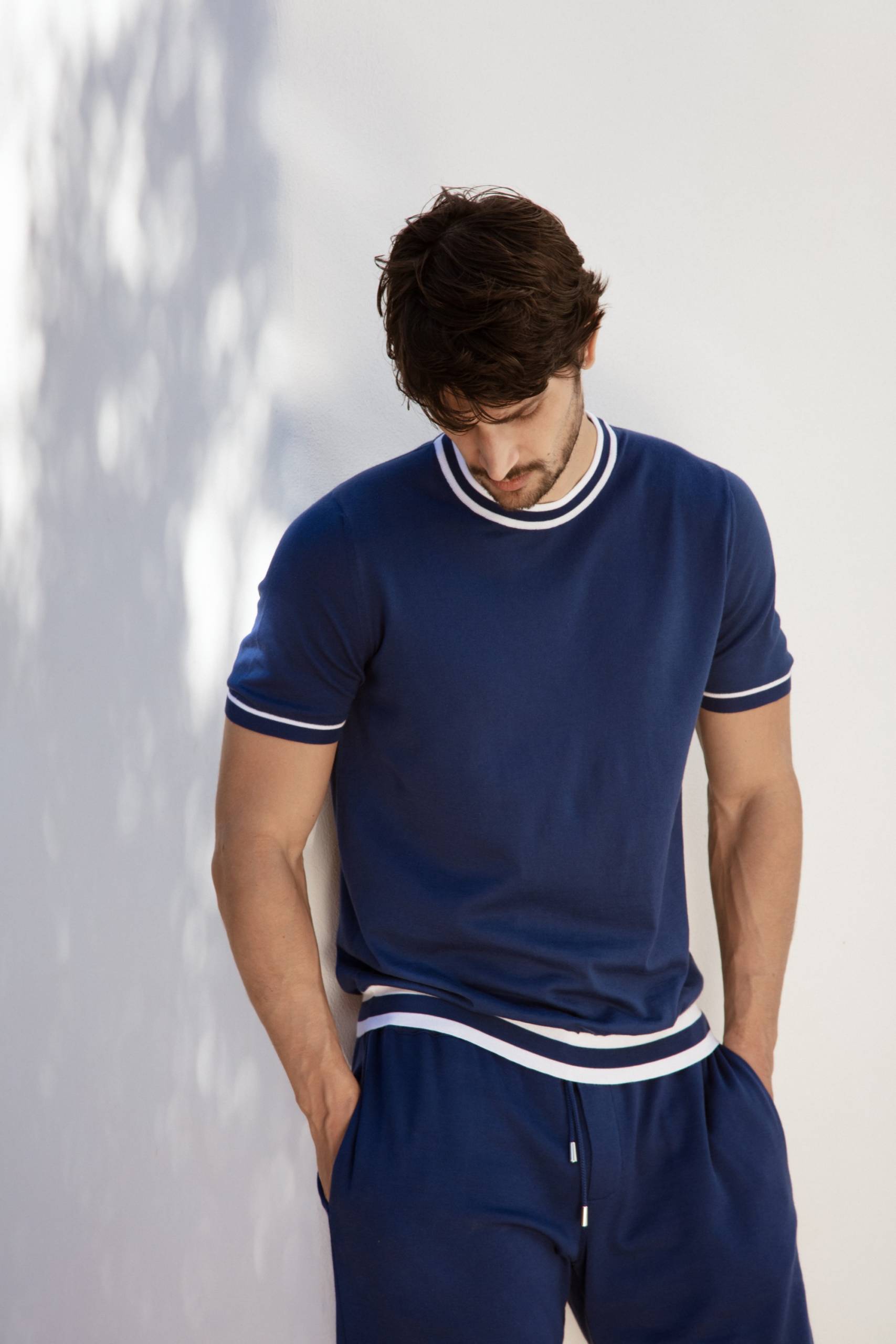 maglia girocollo con collo in constrasto, 100% cotone supersoft, Svevo